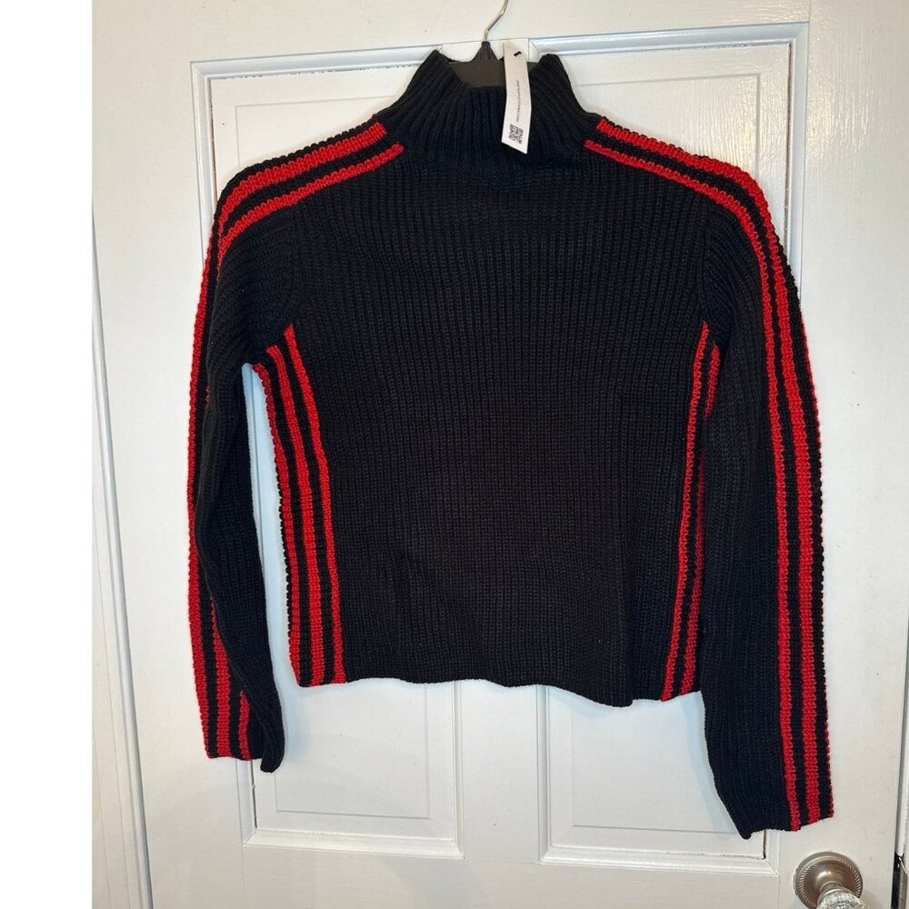 Sanctuary Black Chunky‎ Turtleneck Sweater with Red Striping size XXS NWT
